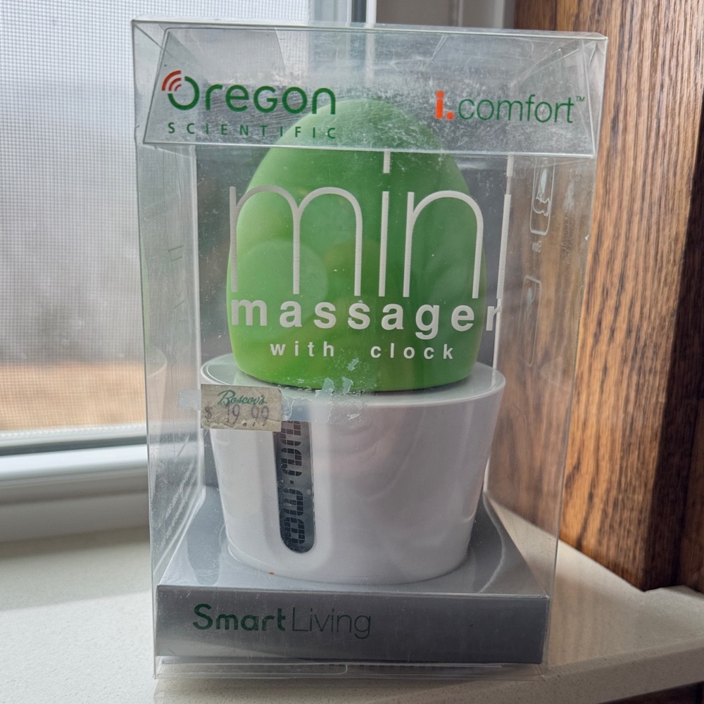 Smart Living Green and White Mini Massager with Clock